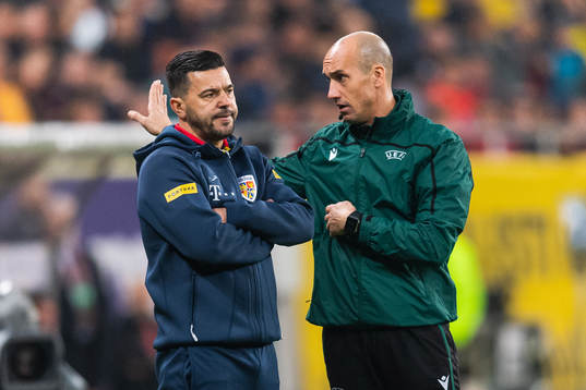 Cosmin Contra, head coach of Romania talks to the fourth