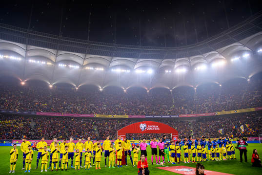 Lineup prior to the UEFA Euro Qualifier football match