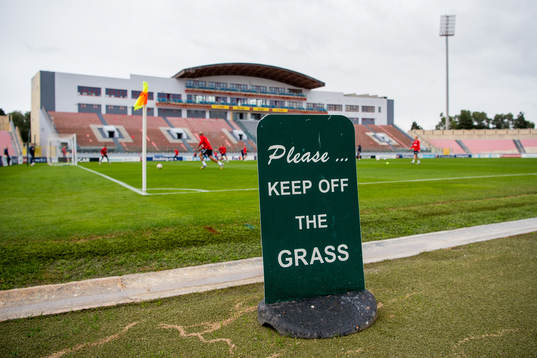 A sign at Ta' Qali National Stadium