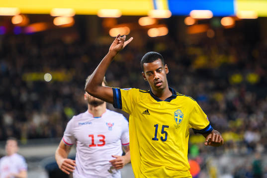 Alexander Isak of Sweden reacts