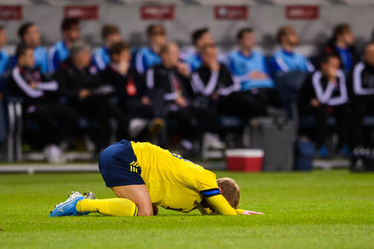 Sebastian Andersson of Sweden in pain