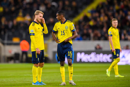 Sebastian Andersson and Alexander Isak of Sweden