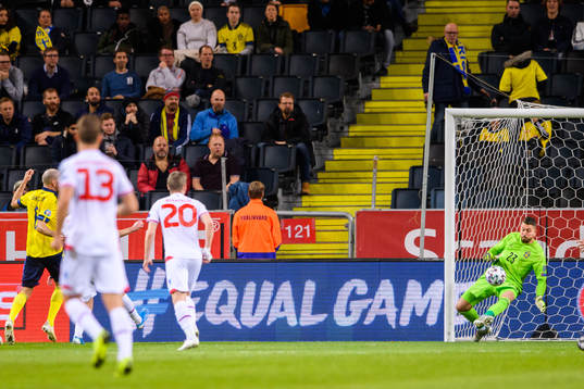 Goalkeeper Kristoffer Nordfeldt of Sweden makes a save