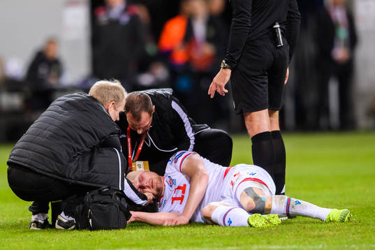 Klaemint Olsen of Faroe Islands in pain