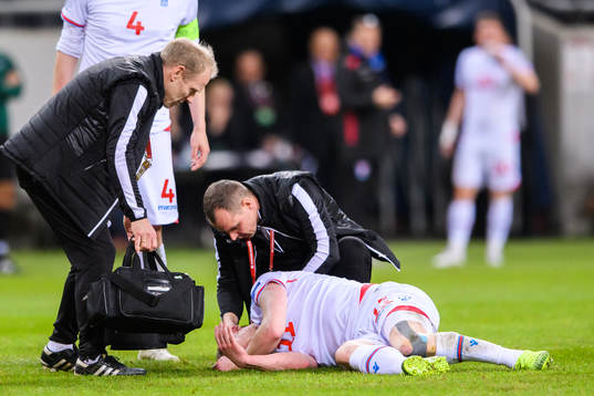 Klaemint Olsen of Faroe Islands in pain