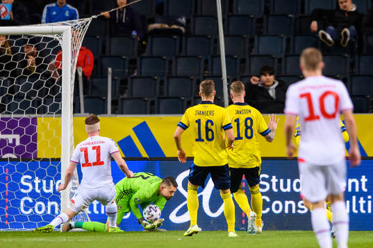 Goalkeeper Kristoffer Nordfeldt of Sweden makes a save
