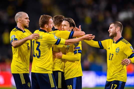Mattias Svanberg of Sweden celebrate with teammates