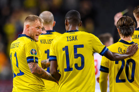 John Guidetti and Alexander Isak of Sweden