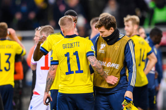 John Guidetti and Victor Nilsson Lindelöf of Sweden