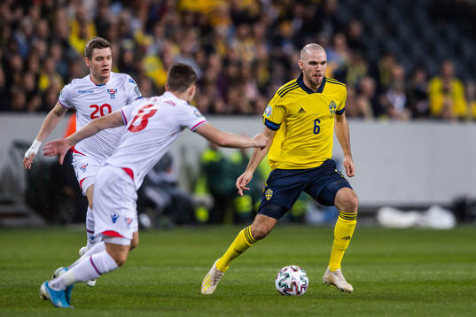 Joannes Bjartalid of Faroe Islands and Marcus Danielson of