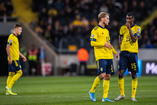 Sebastian Andersson and Alexander Isak of Sweden