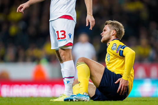 Sebastian Andersson of Sweden in pain