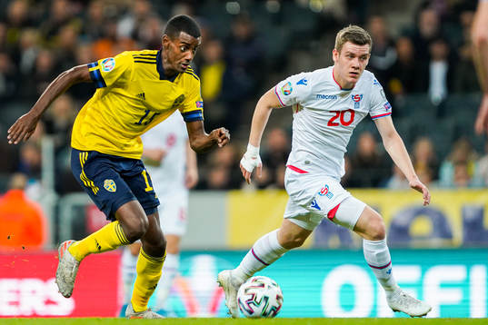 Alexander Isak of Sweden and Joannes Bjartalid of Faroe