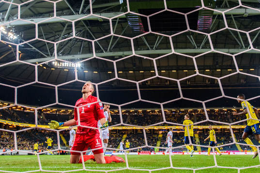 Goalkeeper Gunnar Nielsen of Faroe Islands looks dejected