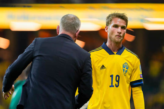 Sebastian Andersson and Janne Andersson, head coach of