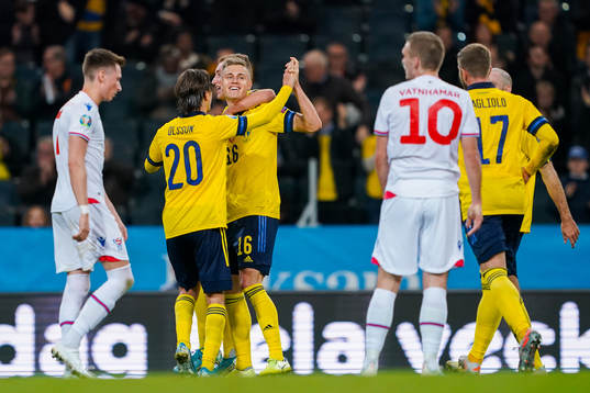Mattias Svanberg of Sweden celebrate with teammates