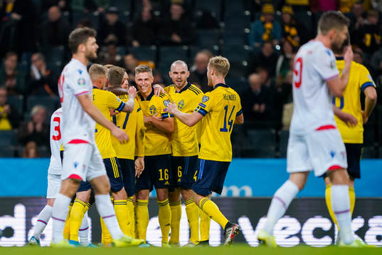 Mattias Svanberg of Sweden celebrate with teammates