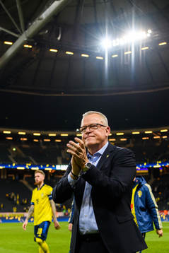 Janne Andersson, head coach of Sweden celebrates