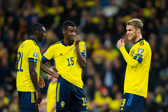 Ken Sema, Alexander Isak and Sebastian Andersson of Sweden