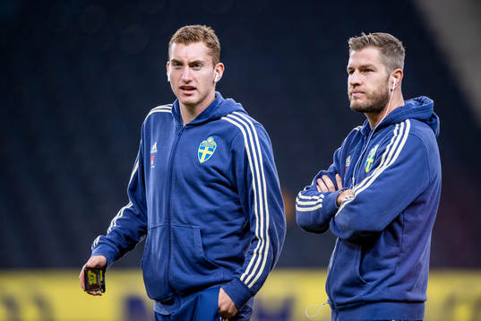Dejan Kulusevski and Riccardo Gagliolo of Sweden