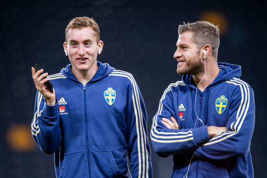 Dejan Kulusevski and Riccardo Gagliolo of Sweden