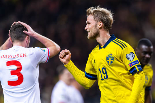 Sebastian Andersson of Sweden celebrates scoring 1-0