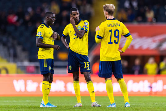 Ken Sema, Alexander Isak and Sebastian Andersson of Sweden