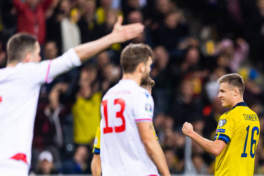 Mattias Svanberg of Sweden celebrates scoring 2-0