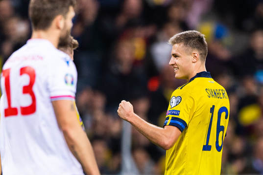 Mattias Svanberg of Sweden celebrates scoring 2-0