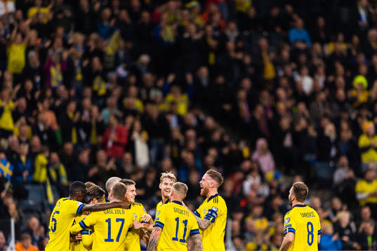 Mattias Svanberg of Sweden celebrates with Alexander Isak,