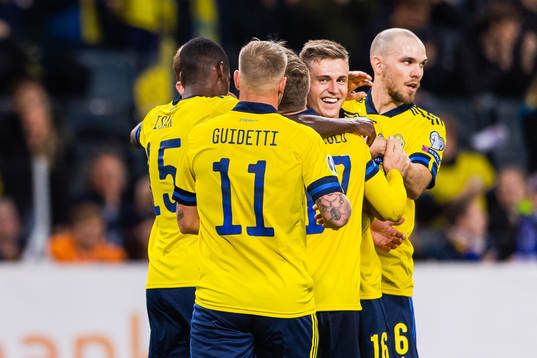 Mattias Svanberg of Sweden celebrates with Alexander Isak,