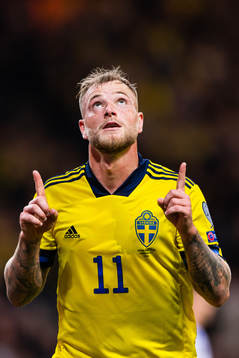 John Guidetti of Sweden celebrates scoring 3-0