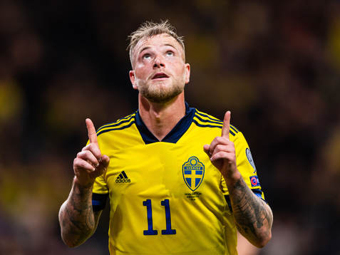 John Guidetti of Sweden celebrates scoring 3-0