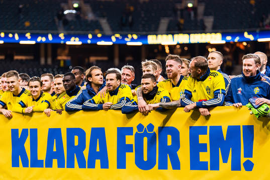 Players of Sweden celebrate