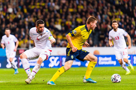 Atli Gregersen of Faroe Islands and Dejan Kulusevski of