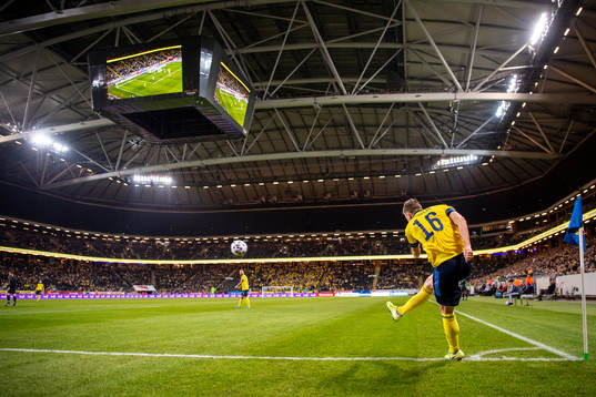 Mattias Svanberg of Sweden takes a corner kick