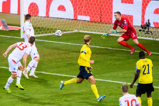 Sebastian Andersson of Sweden score the 1-0 goal against