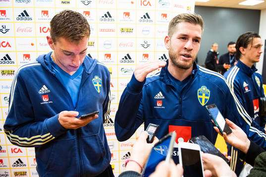 Dejan Kulusevski and Riccardo Gagliolo of Sweden