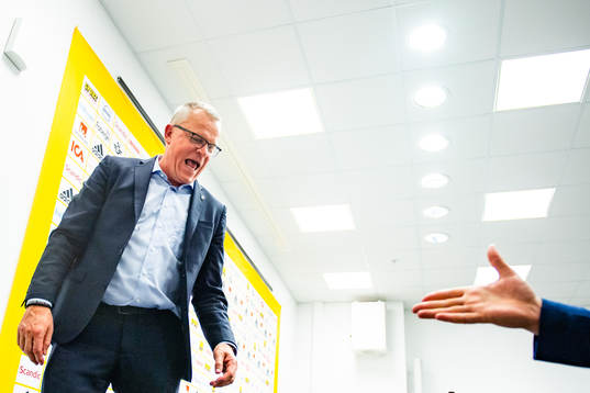 Janne Andersson, head coach of Sweden at the press