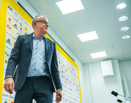 Janne Andersson, head coach of Sweden at the press