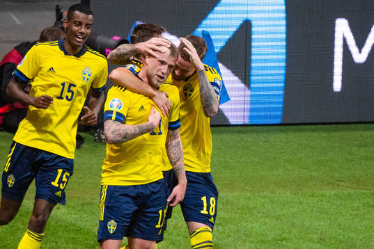 Alexander Isak, John Guidetti and Pontus Jansson of Sweden