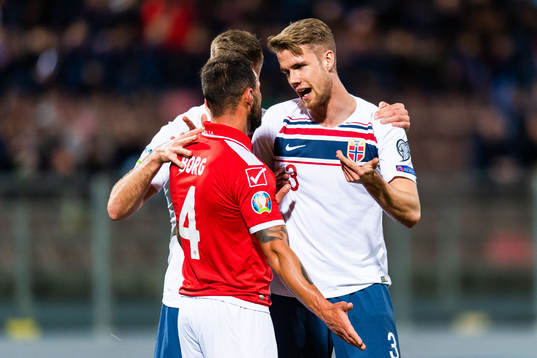 Steve Borg of Malta and Kristoffer Ajer of Norway i a
