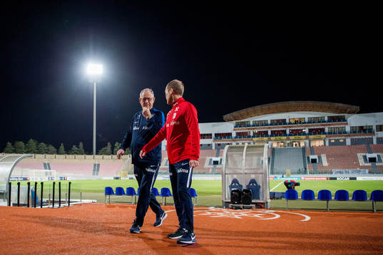 Lars Lagerbäck, head coach of Norway, and Svein Graff,