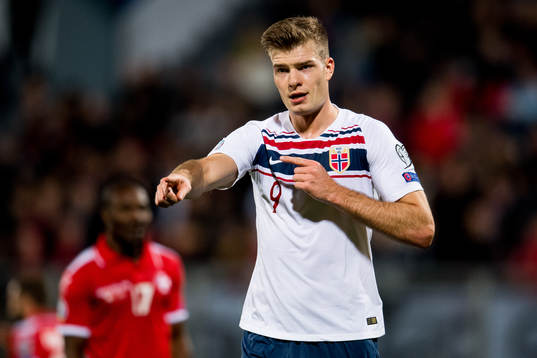 Alexander Sørloth of Norway celebrates
