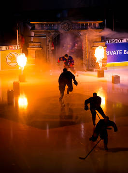 Djurgårdens team enters the ice