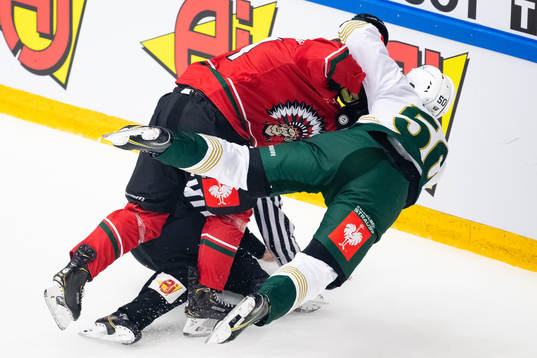 Mats Rosseli Olsen of Frölunda and Sebastian Erixon of
