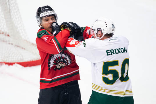 Mats Rosseli Olsen of Frölunda and Sebastian Erixon of