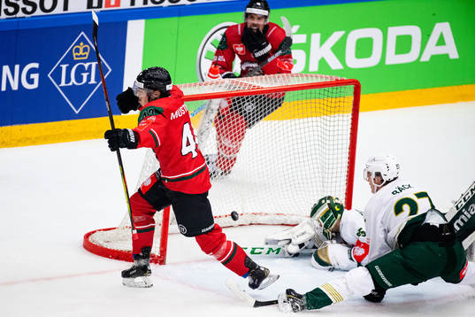 Joel Mustonen of Frölunda celebrates scoring 4-1