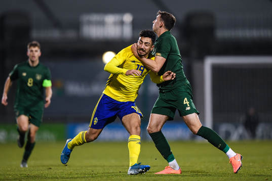 19 November 2019; Daleho Irandust of Sweden is fouled by