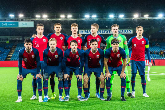 The starting eleven of Norway, from the top left, Odin